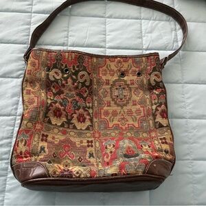 Multicolored tapestry satchel shoulder bag